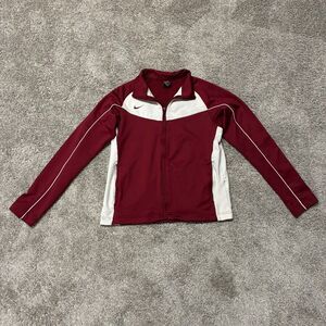 VTG Nike Team Dri-Fit Zip-Up Track Jacket M Burgundy White Sporty Athleisure